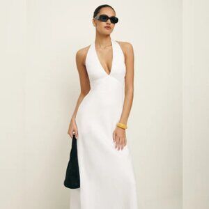 NWOT Reformation Delilah Linen Dress in White Maxi Halter Sleeveless Size 0